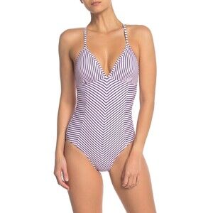 NWT Splendid Thin Blue Line Cross Back One Piece Swimsuit sz S Pink
